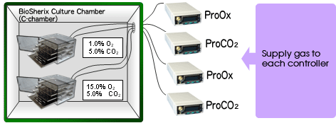 Create hypoxia or hyperoxya condition in a part of incubator. Reduce gas cunsumption and need more precise oxygen control